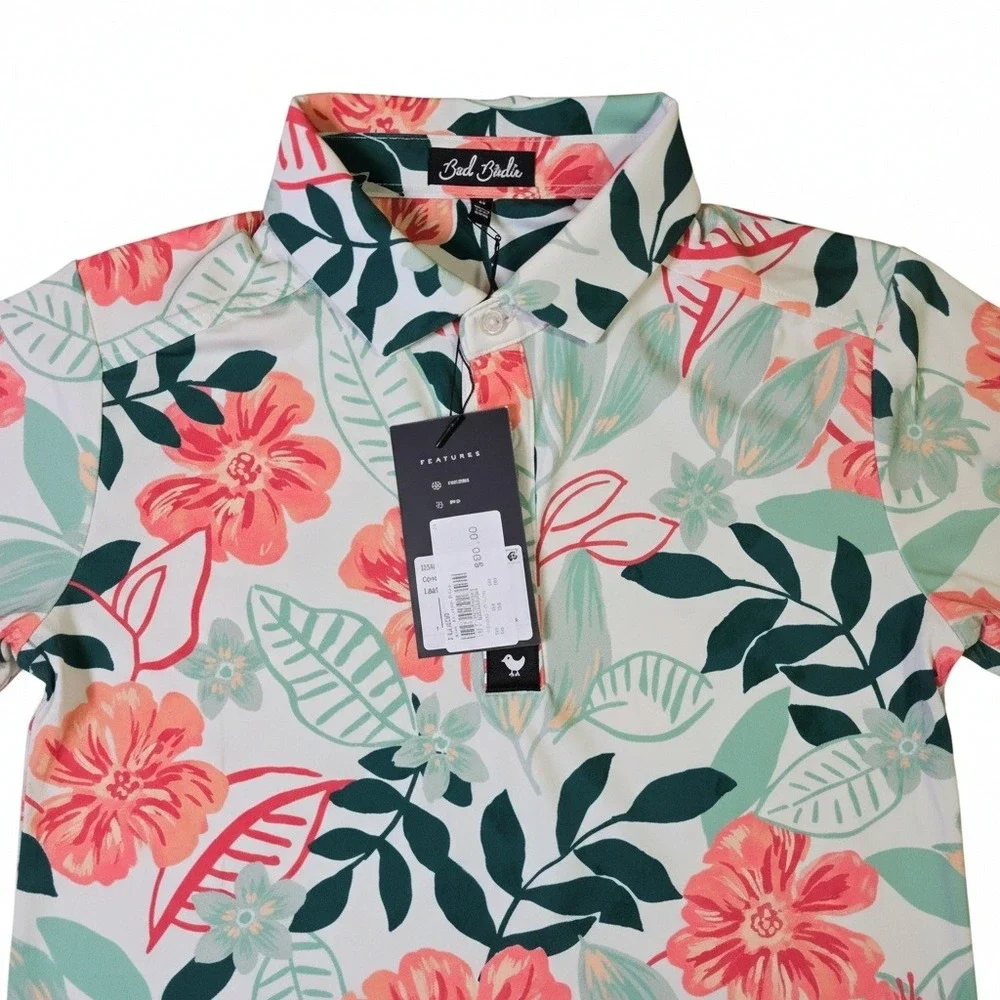 NWT‎ Bad Birdie M Floral Polo Shirt 4-Way Stretch UPF 50+